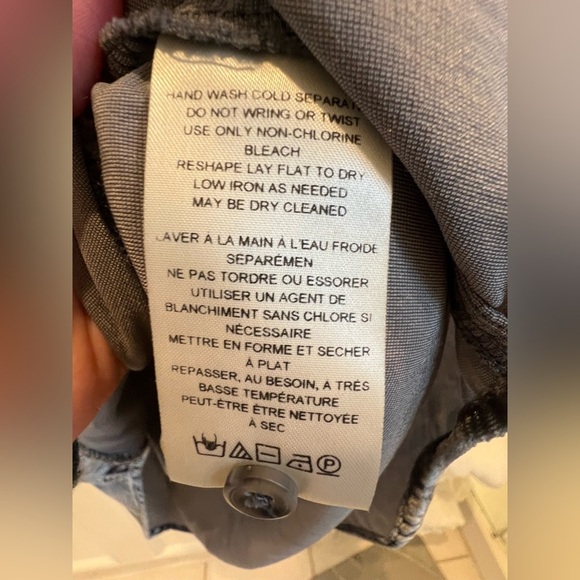 Large Anthropologie pilcro velvet femme button down collarless shirt grey gray - Picture 9 of 15